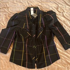 New York & Company Black Plaid Button Down Shirt